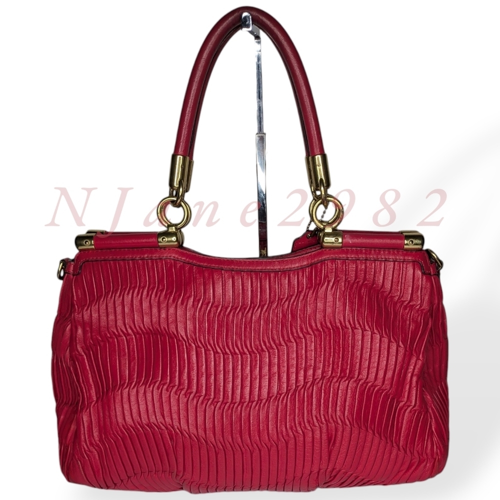 Coach Madison Satchel Shoulder Bag Red Pink Pleated Gathered Leather Large 21281 - Picture 2 of 16